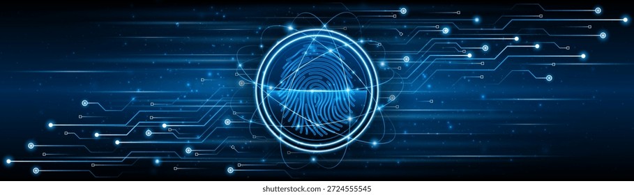 Fingerprint scanning security technology with circuit board. The future of cybersecurity and privacy.