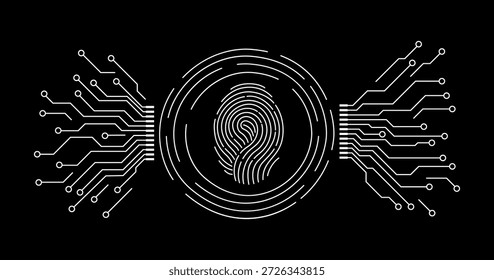 Fingerprint scanning system. Biometric authentication technology concept. Personal touch id identity. Vector background.