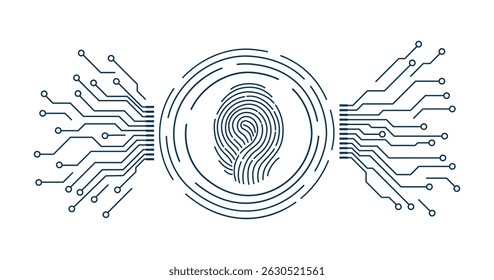 Fingerprint scanning system. Biometric identification technology concept. Personal touch id identity. Vector hand drawn background.
