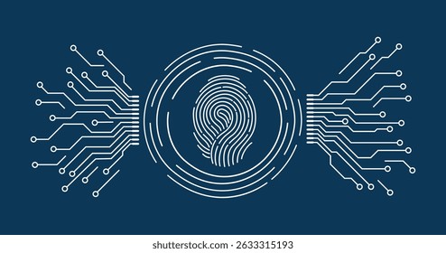 Fingerprint scanning system. Biometric identification technology concept. Personal touch id identity. Vector hand drawn blue background.