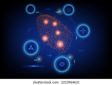 Fondo de la tecnología de digitalización de huellas dactilares.
Concepto de ciberseguridad. Resumen de los antecedentes tecnológicos. ilustración vectorial
