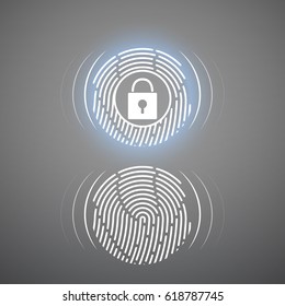 Fingerprint scanning. Vector illustration. Security system. Digital lock
