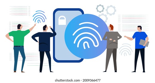 fingerprint secure access lock smartphone team working on security code review analyze