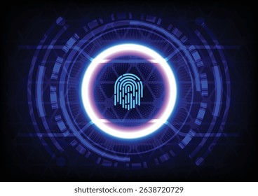 Fingerprint security abstract technology background. Concept of privacy access, scan interface for identification, password encryption, futuristic pattern, biometric digital control authentication.