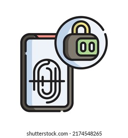 Fingerprint Security Icon Vector Illustration. Flat Outline Cartoon. Cyber Security Icon Concept Isolated Premium Vector