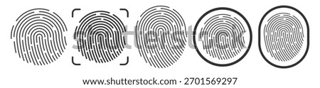 Fingerprint security icons set. Biometric identification and digital access symbols on transparent background