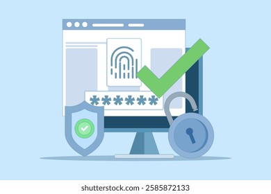 Fingerprint security identification concept via digital biometric sensor. Fingerprint online on computer or internet, secure fingerprint authentication and password ID access verification.