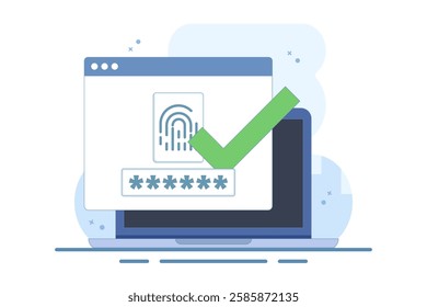 Fingerprint security identification concept via digital biometric sensor. Fingerprint online on computer or internet, secure fingerprint authentication and password ID access verification.