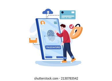 Fingerabdruck-Sicherheitsillustrationskonzept. Flache Illustration einzeln auf weißem Hintergrund