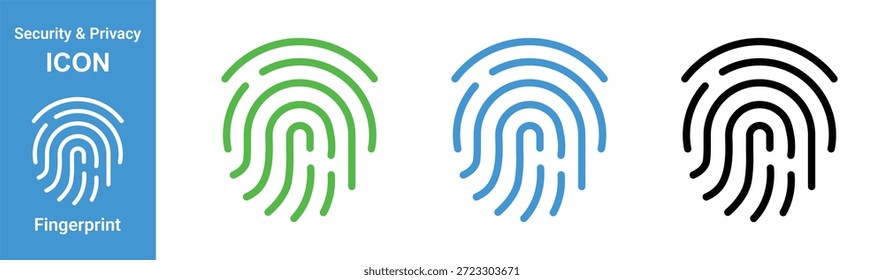 Conjunto de iconos de privacidad de seguridad de huellas dactilares Ilustración vectorial de acceso biométrico para App UI