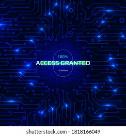 Fingerprint Security Scanning Digital System Personal Information Identify Vector. Blue Abstract Circuit Board Authentication Accept Cyber Concept Illustration.