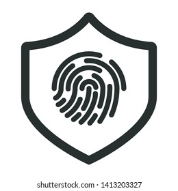 fingerprint in security shield - minimal line web icon. simple vector illustration. concept for infographic, website or app.