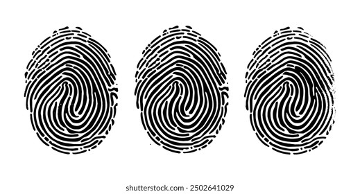 Fingerprint set. Fingerprint identification. Biometric human fingerprints, unique thumb lines imprint. 