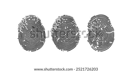 Fingerprint set. Fingerprint identification. Biometric human fingerprints, unique thumb lines imprint.
