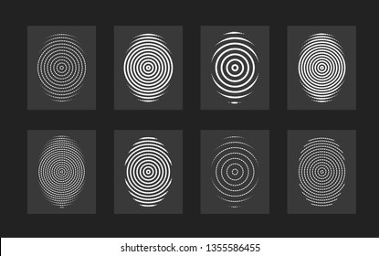 Fingerprint set, modern vector. Flat circular lines form, centric circle, person ID. Vector illustration.