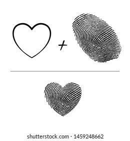Fingerprint in a shape of a heart romantic concept. Fingerprint-love concept. Love symbol for save the date, marriage, wedding invitation.