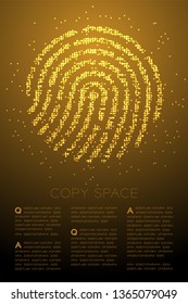 Fingerprint shape Particle Geometric Bokeh circle dot pixel pattern gold color illustration on brown gradient background with copy space, vector eps 10