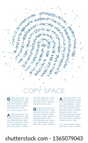Fingerprint shape Particle Geometric Circle dot pixel pattern blue color illustration on white background with copy space, vector eps 10