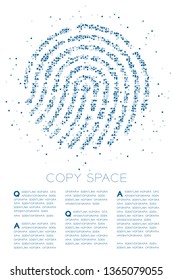 Fingerprint shape Particle Geometric Square box pixel pattern blue color illustration on white background with copy space, vector eps 10