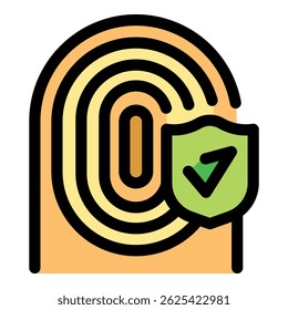 Fingerprint with shield and check mark symbolizes secure identification, data protection, and access control in cybersecurity