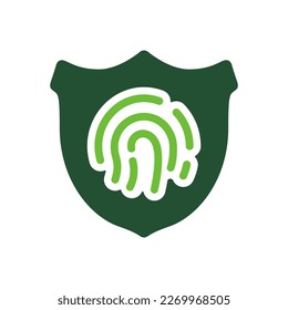 Fingerprint with Shield Silhouette Icon. Privacy Protection Glyph Pictogram. Biometric Identification Symbol. Password Access by Identity Finger Print. Isolated Vector Illustration.