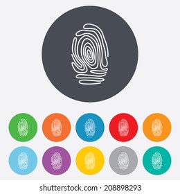 Fingerprint sign icon. Identification or authentication symbol. Round colourful 11 buttons. Vector