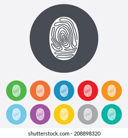 Fingerprint sign icon. Identification or authentication symbol. Round colourful 11 buttons. Vector