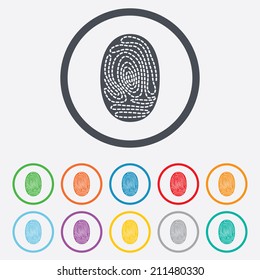 Fingerprint sign icon. Identification or authentication symbol. Round circle buttons with frame. Vector