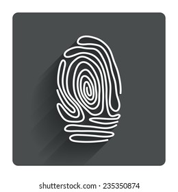 Fingerprint sign icon. Identification or authentication symbol. Gray flat square button with shadow. Modern UI website navigation. Vector