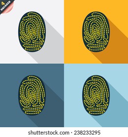 Fingerprint sign icon. Identification or authentication symbol. Four squares. Colored Flat design buttons. Vector