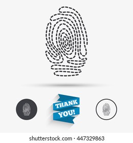 Fingerprint sign icon. Identification or authentication symbol. Flat icons. Buttons with icons. Thank you ribbon. Vector