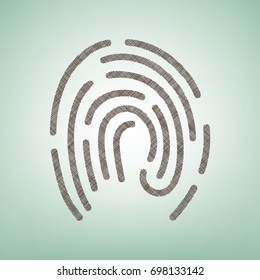 Fingerprint sign illustration. Vector. Brown flax icon on green background with light spot at the center.