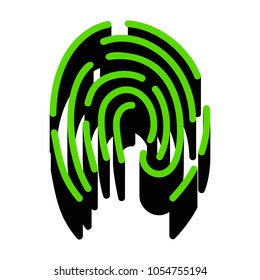 Fingerprint sign illustration. Vector. Green 3d icon with black side on white background. Isolated.