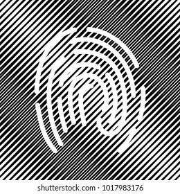 Fingerprint sign illustration. Vector. Icon. Hole in moire background.