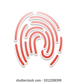 Fingerprint sign illustration. Vector. Reddish icon with white and gray shadow on white background. Isolated.