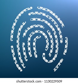 Fingerprint sign illustration. Vector. White textured icon at lapis lazuli gradient background.