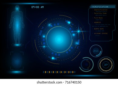 Fingerprint sign scanner, futuristic sci interface screen identification virtual system as security access concept. Vector illustration EPS10.