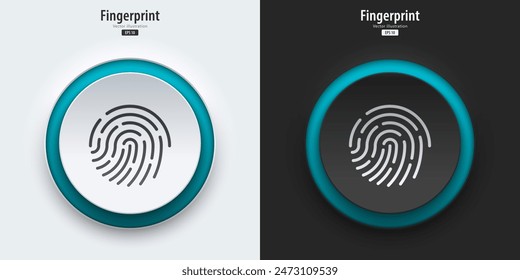 Fingerprint sign. A set of black and white push buttons with fingerprint symbols. 3D Neumorphism design style for Apps, Websites, Interfaces, and mobile apps. UI UX. Vector illustration.