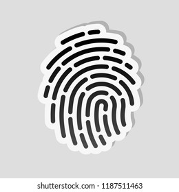 Fingerprint. Simple icon for logo or app. Sticker style with white border and simple shadow on gray background