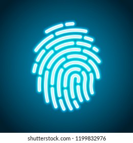 Fingerprint. Simple icon for logo or app. Neon style. Light decoration icon. Bright electric symbol