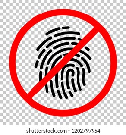 Fingerprint. Simple icon for logo or app. Not allowed, black object in red warning sign with transparent background