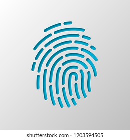 Fingerprint. Simple icon for logo or app. Paper design. Cutted symbol with shadow