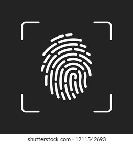 Fingerprint. Simple icon for logo or app. White object in camera autofocus on dark background