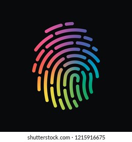 Fingerprint. Simple icon for logo or app. Rainbow color and dark background