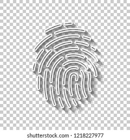 Fingerprint. Simple icon for logo or app. White outline sign with shadow on transparent background