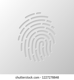 Fingerprint. Simple icon for logo or app. Paper design. Cutted symbol. Pitted style