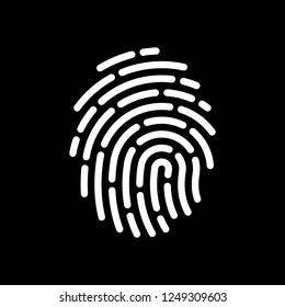 Fingerprint. Simple icon for logo or app. White icon on black background. Inversion