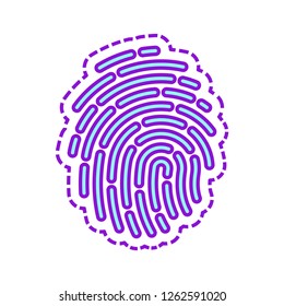 Fingerprint. Simple icon for logo or app. Colored sketch with dotted border on white background