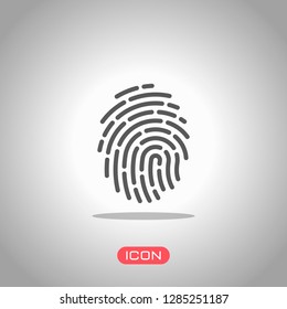 Fingerprint. Simple icon for logo or app. Icon under spotlight. Gray background