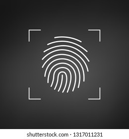 Fingerprint. Simple icon for logo or app. . Scan frame. Vector illustration isolated on white background.
